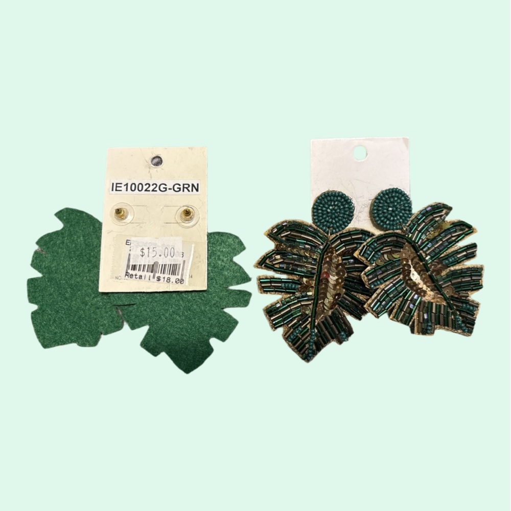 Elegant Green Beaded Leaf Earrings